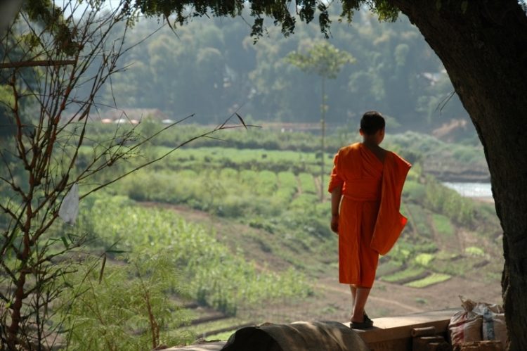 Monk at the Nam Khan River - Luang Prabang