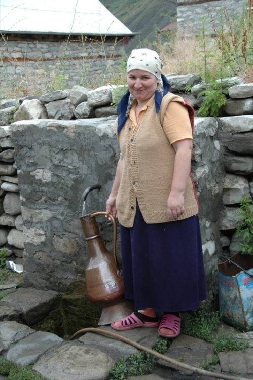 Woman Getting Water from a Spring - Lahic, Azerbaijan