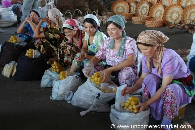 Corn Vendors at Tashkent Market - Tashkent, Uzbekistan