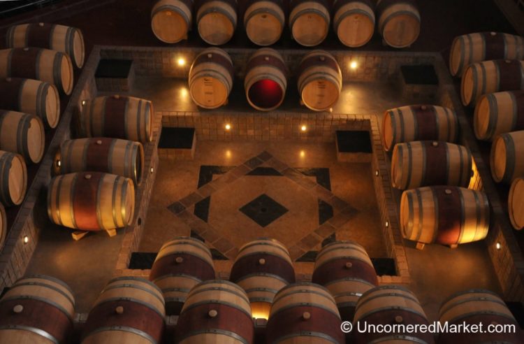 Red Wine Aging in Oak Barrels