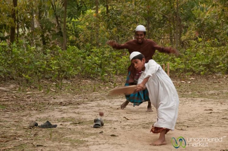 Boys Playing Cricket in Hatiandha, Bangladesh