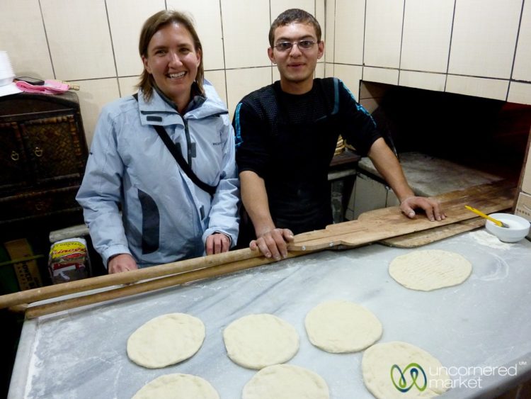 Audrey Making Turkish Bread in Istanbul