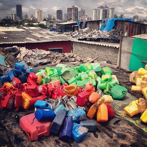 Dharavi Slums, rooftop recycling.