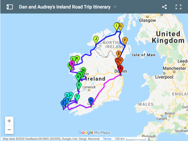 Ireland Road Trip Itinerary Map