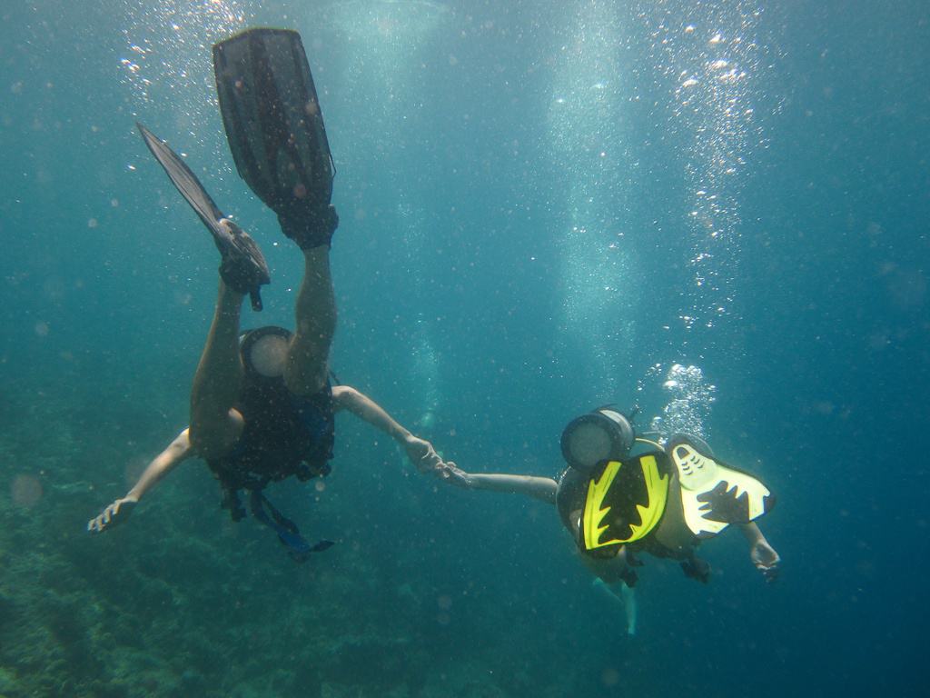 Holding Hands While Diving around Menjangan Island - Bali, Indonesia