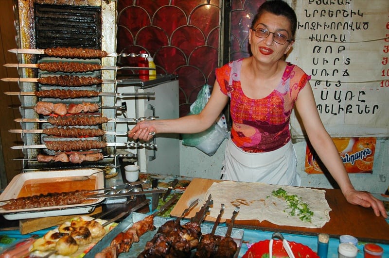 Armenia street food, kebabs in Yerevan.