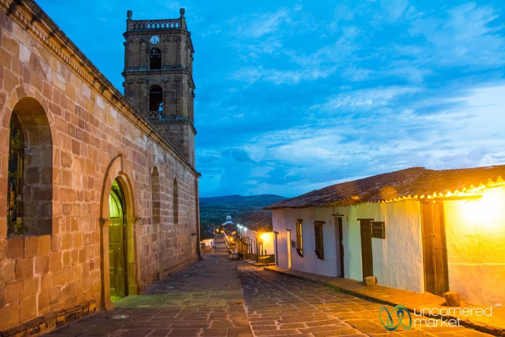 Night Falls in Colonial Town of Barichara, Colombia