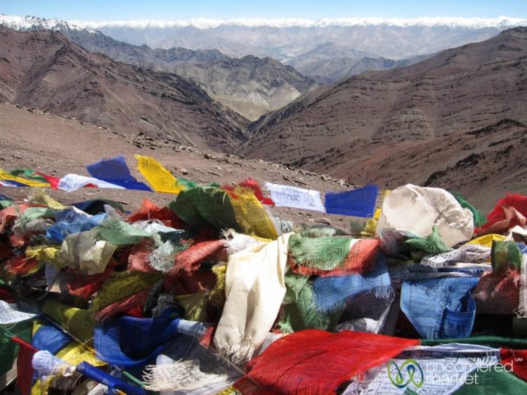 Prayer Flags and Mountain Views Greet us at the Top of Gongmaru