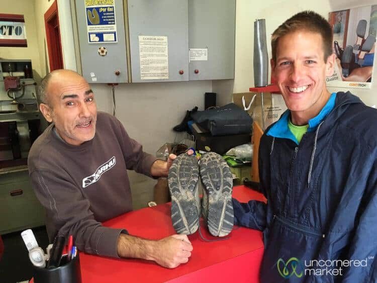 Shoe repair along the Camino.