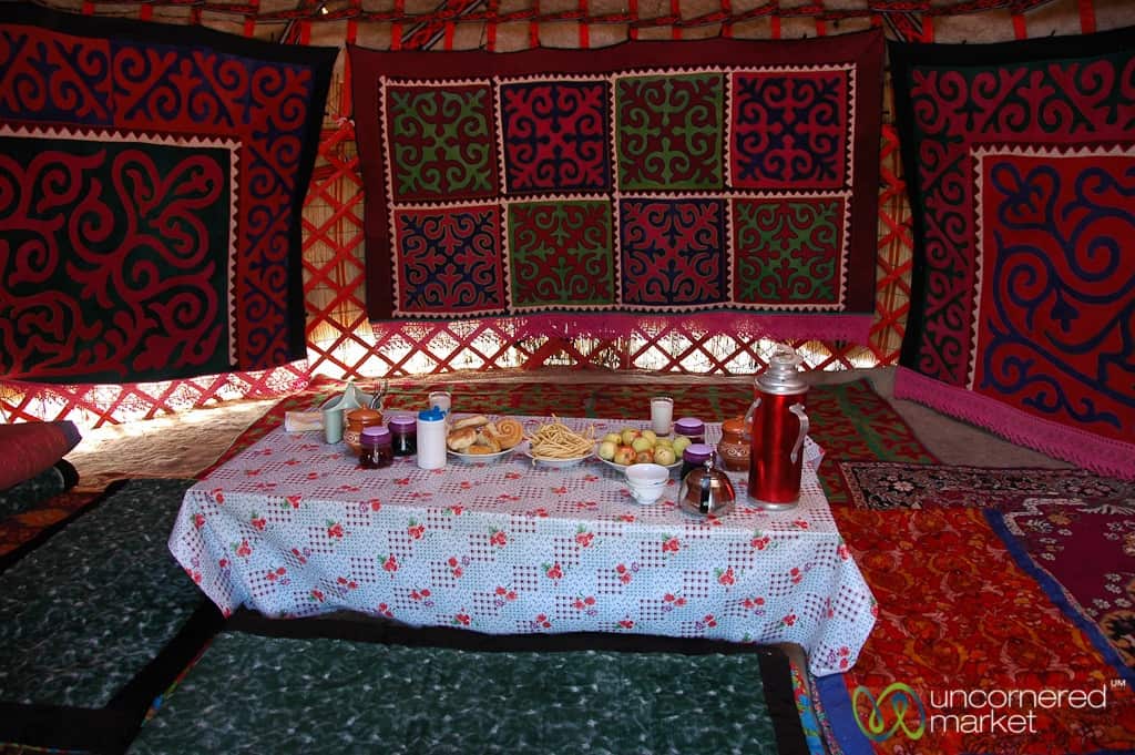 Eating in Yurts, South Shore of Issyk-Kul Lake