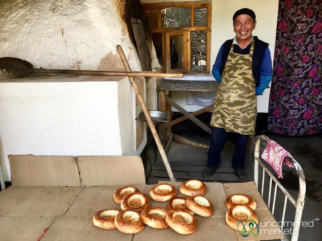 Lepyoshka, local bread in Osh, Kyrgyzstan