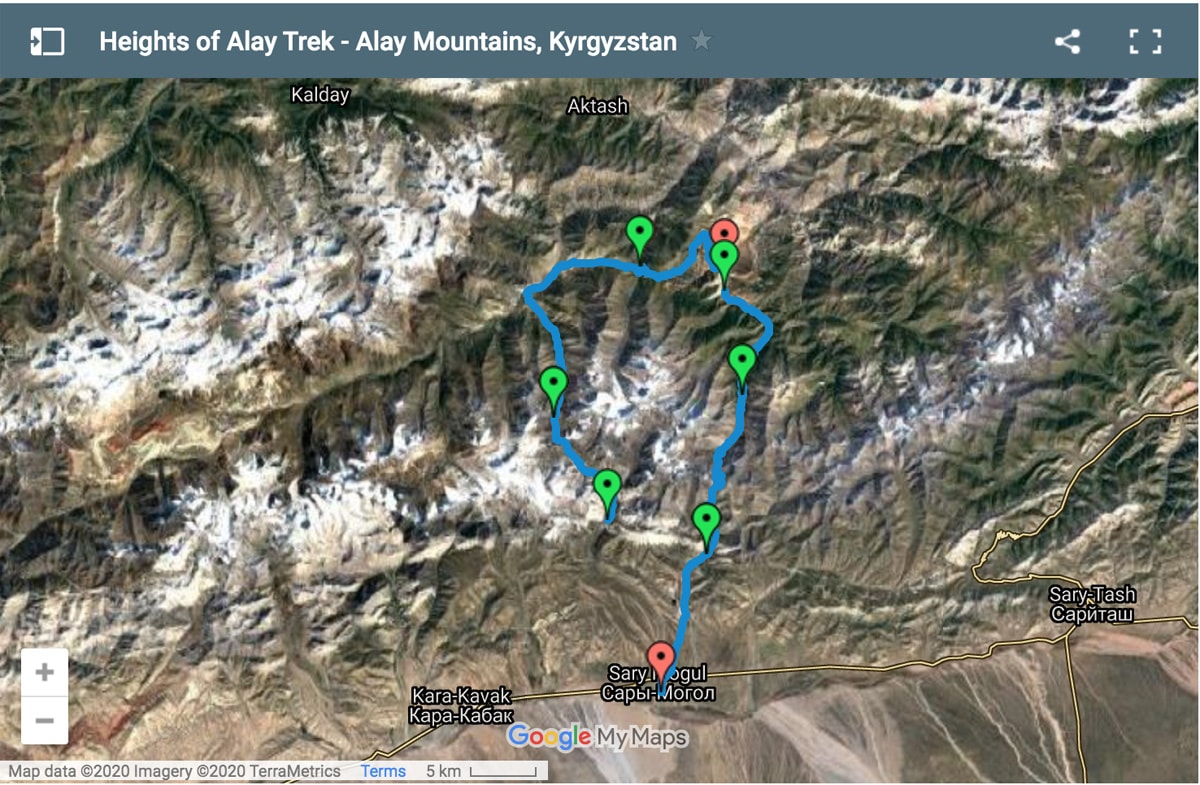 Heights of Alay Trek Map, Kyrgyzstan