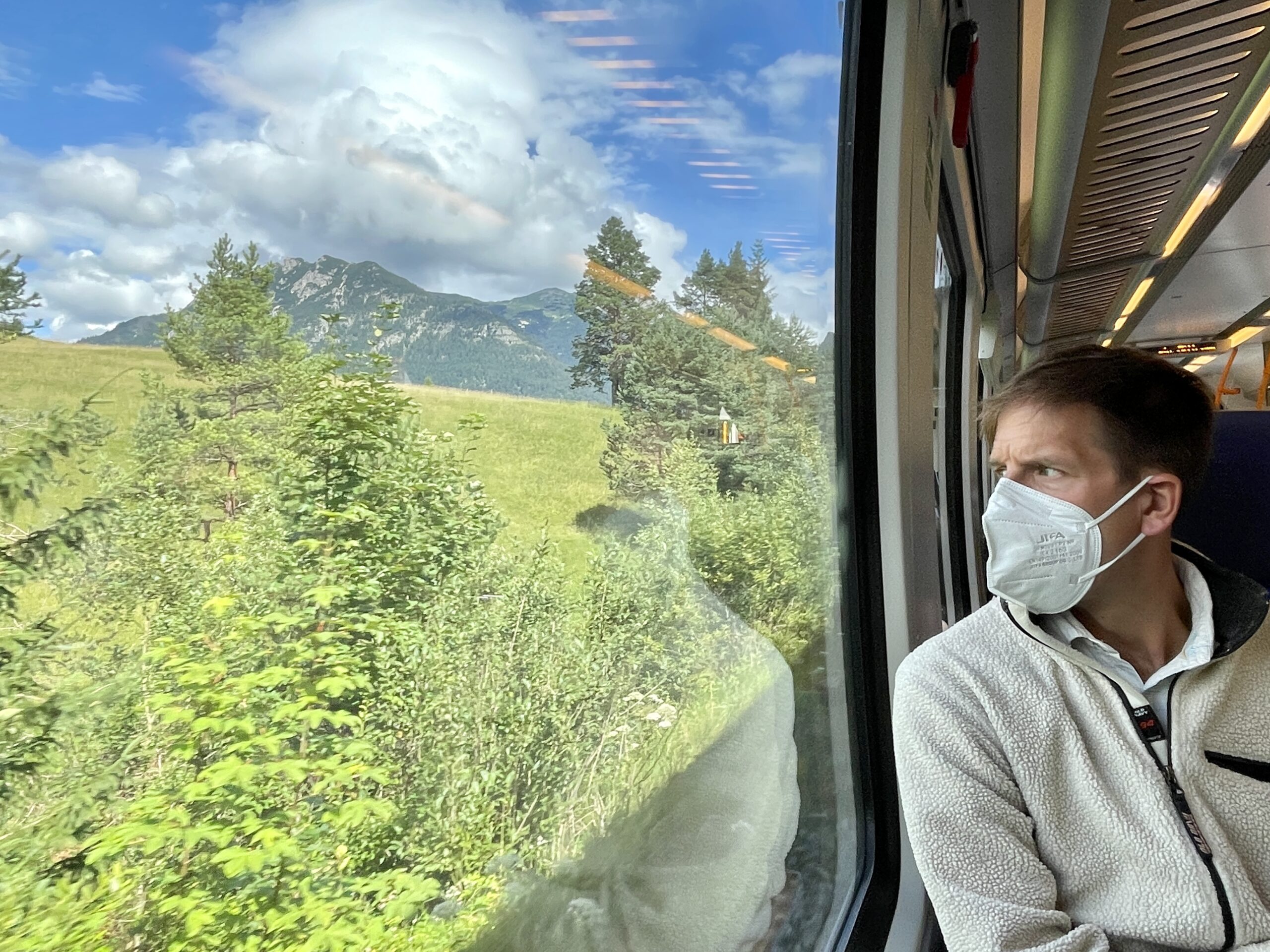 Train travel during Covid with mask